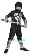 костюм Ниндзя Черный с серебром, с мускулатурой,  меч-катана в комплекте, размер М, рост 128-134 см, на 7-9 лет.   Костюм Ниндзя с мускулатурой,  меч-катана в комплекте